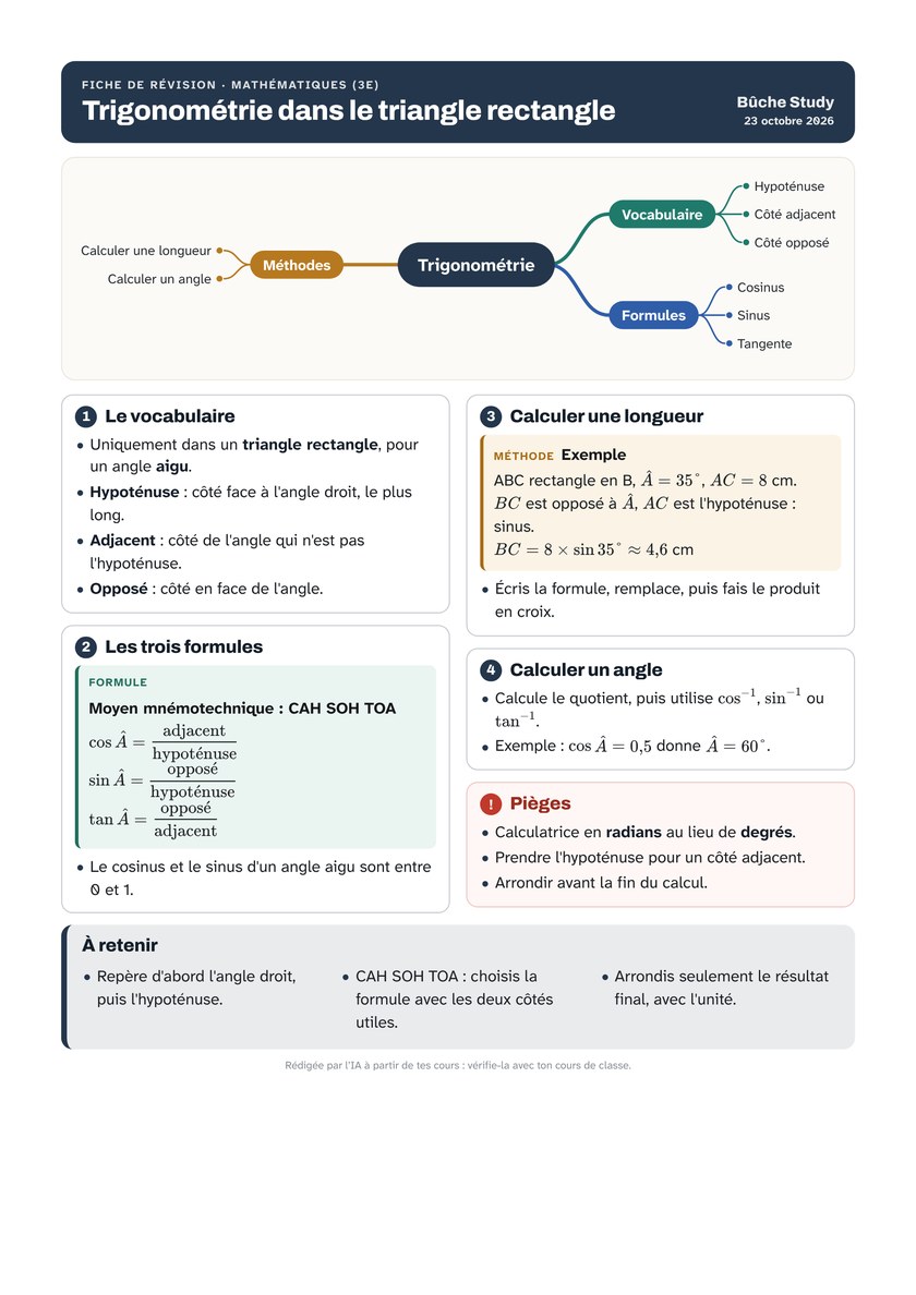 Fiche de révision en bleu nuit