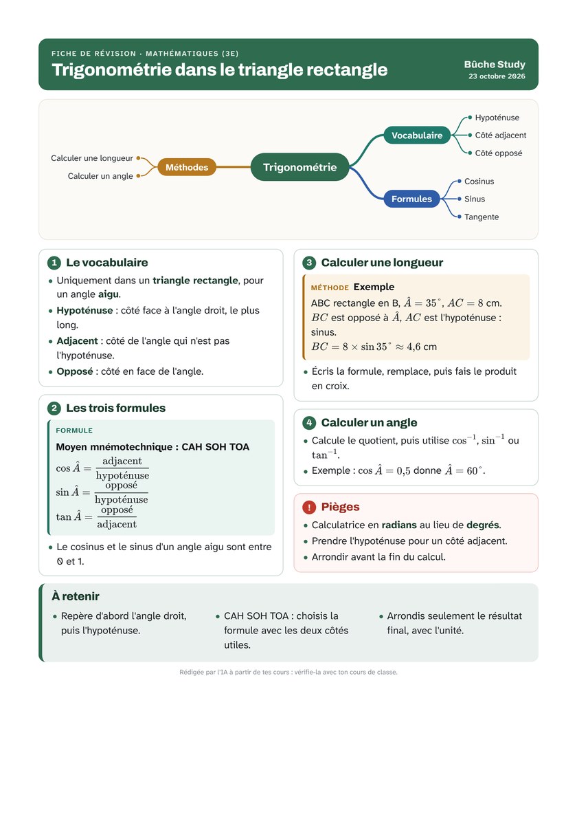 Fiche de révision en vert forêt